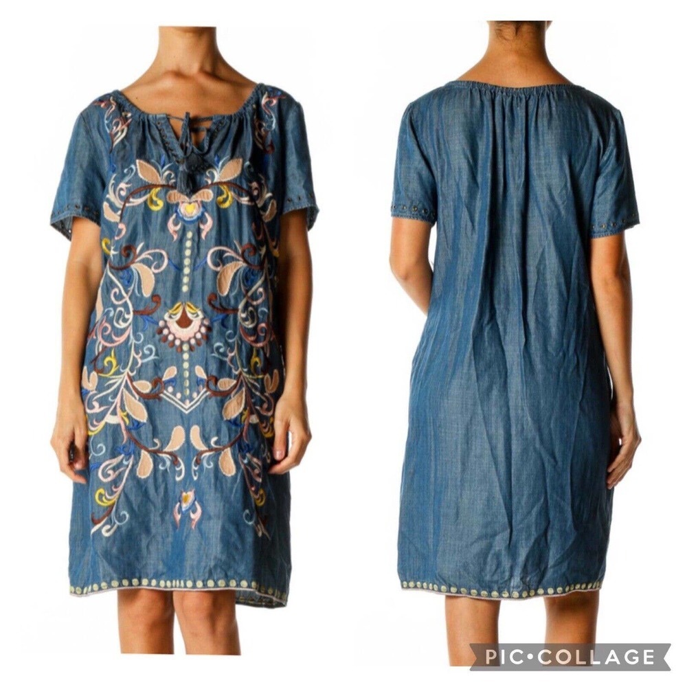 Anthropologie Holding Horses Embroidered Denim Dress Size 4